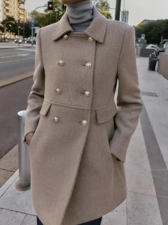 Zara Jackets & Blazers - Zara Double-Breasted Pea Coat in Taupe